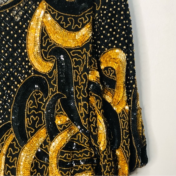 Vintage Riva Designs beaded and sequins black and gold dress SZ 1X. I-6 - Picture 10 of 13